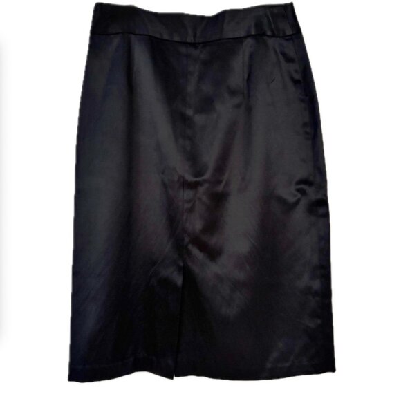 Brooks Brother Wm Sz 12 Black Satin-Look Pencil-Silhouette Midi-Skirt Slit Zip - Picture 6 of 9